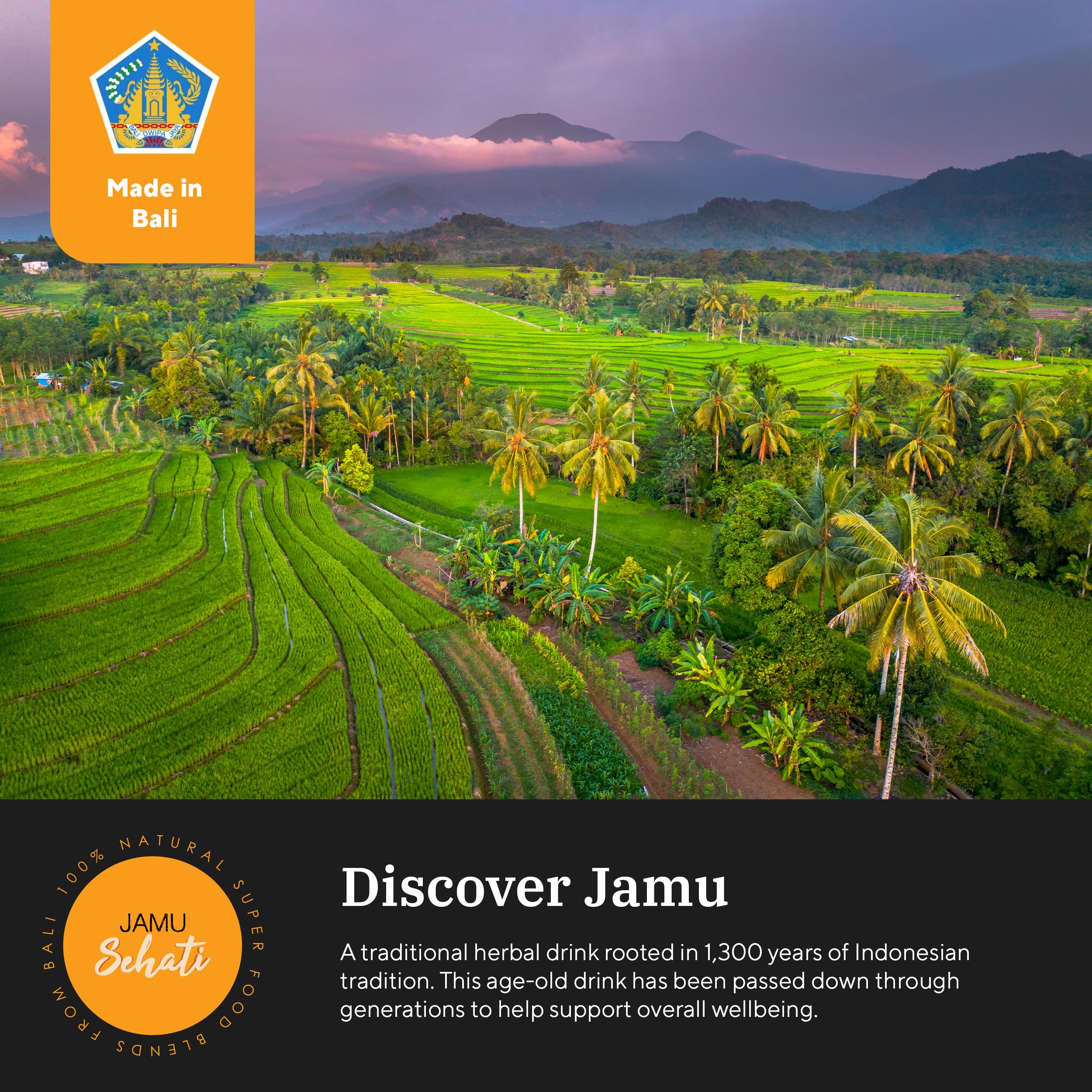 JAMUSEHATI packaging highlights sustainable, fair-trade sourcing from Bali.