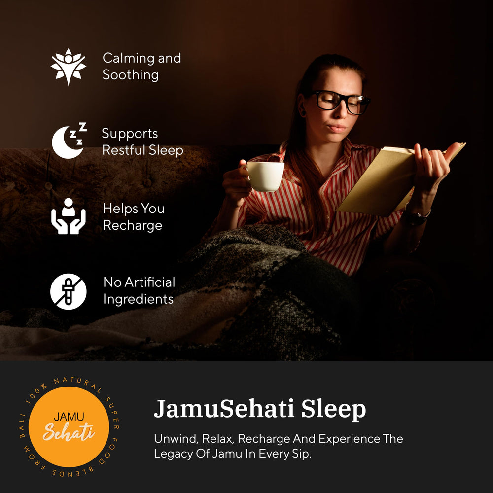 JAMUSEHATI Sleep ingredients close-up with ginger, nutmeg, and star anise for aroma.