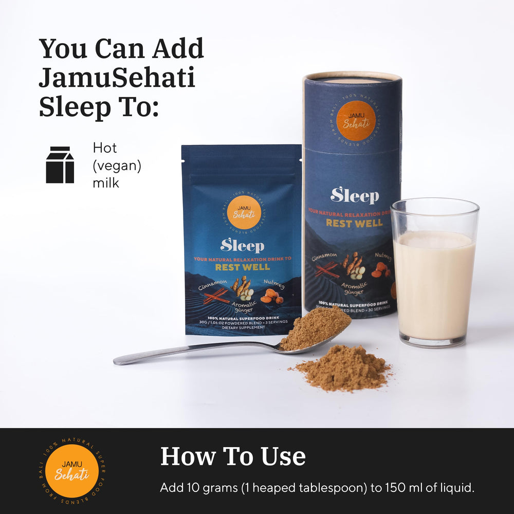 JAMUSEHATI Sleep night routine with cup promotes rest and gentle recharge.
