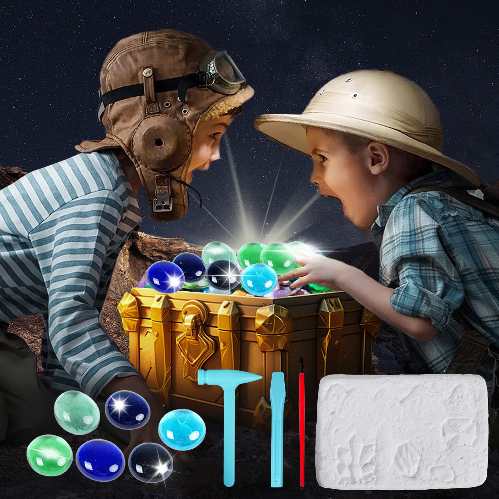 Janeunique Gemstone Dig Kit sensory dust and gem textures enhance immersive exploration.