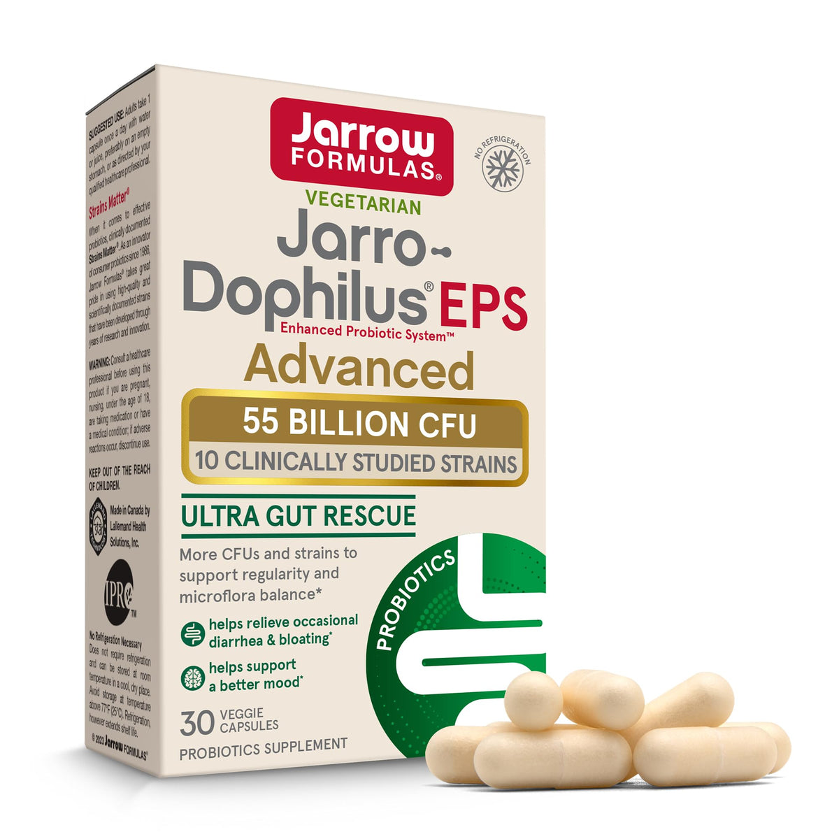 Jarro-Dophilus EPS Advanced bottle front showing enteric coated capsules for adult digestive support