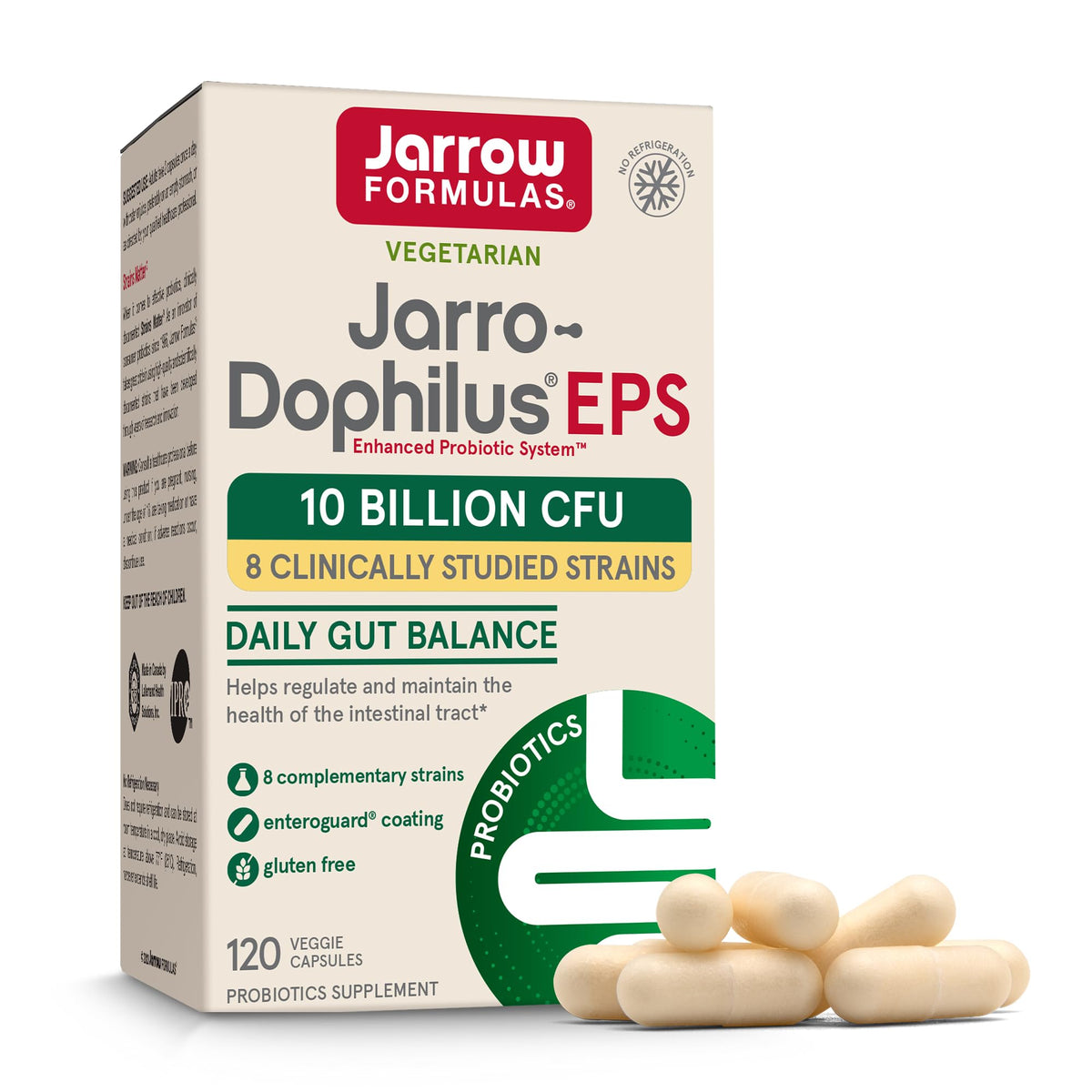 Jarrow Formulas Jarro-Dophilus EPS bottle label showing 10 billion CFU for gut balance