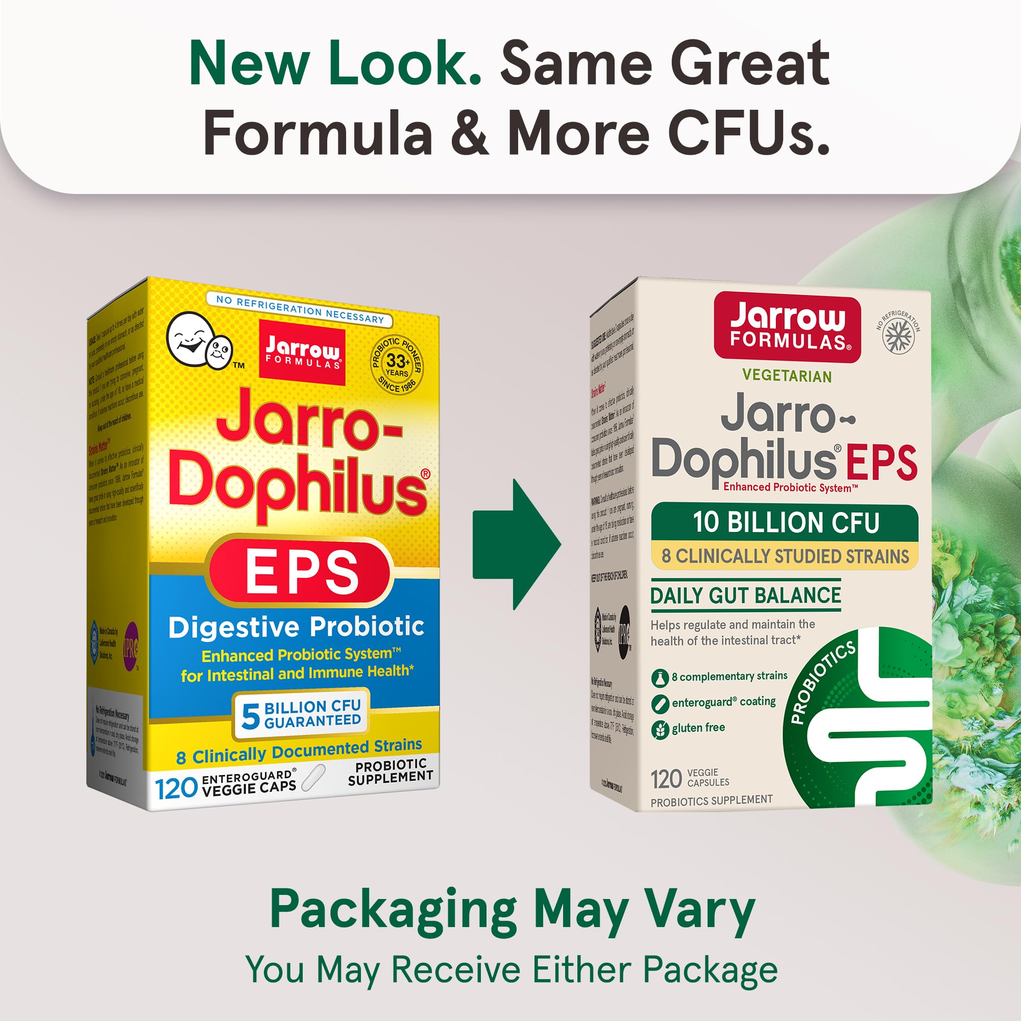 Capsules close-up highlighting Enteroguard coating on Jarro-Dophilus EPS