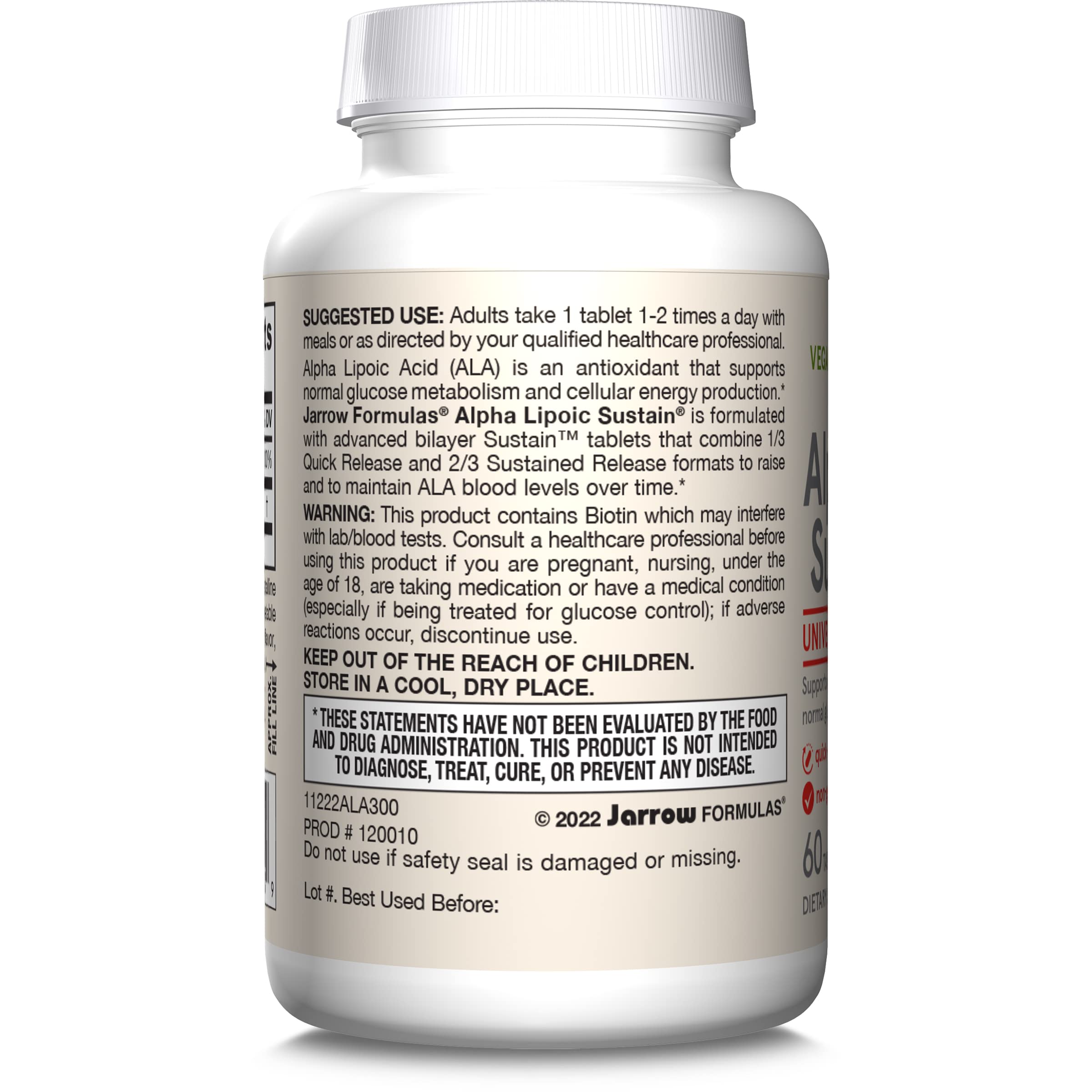 Alpha Lipoic Sustain tablet on desk represents flexible usage with meals.