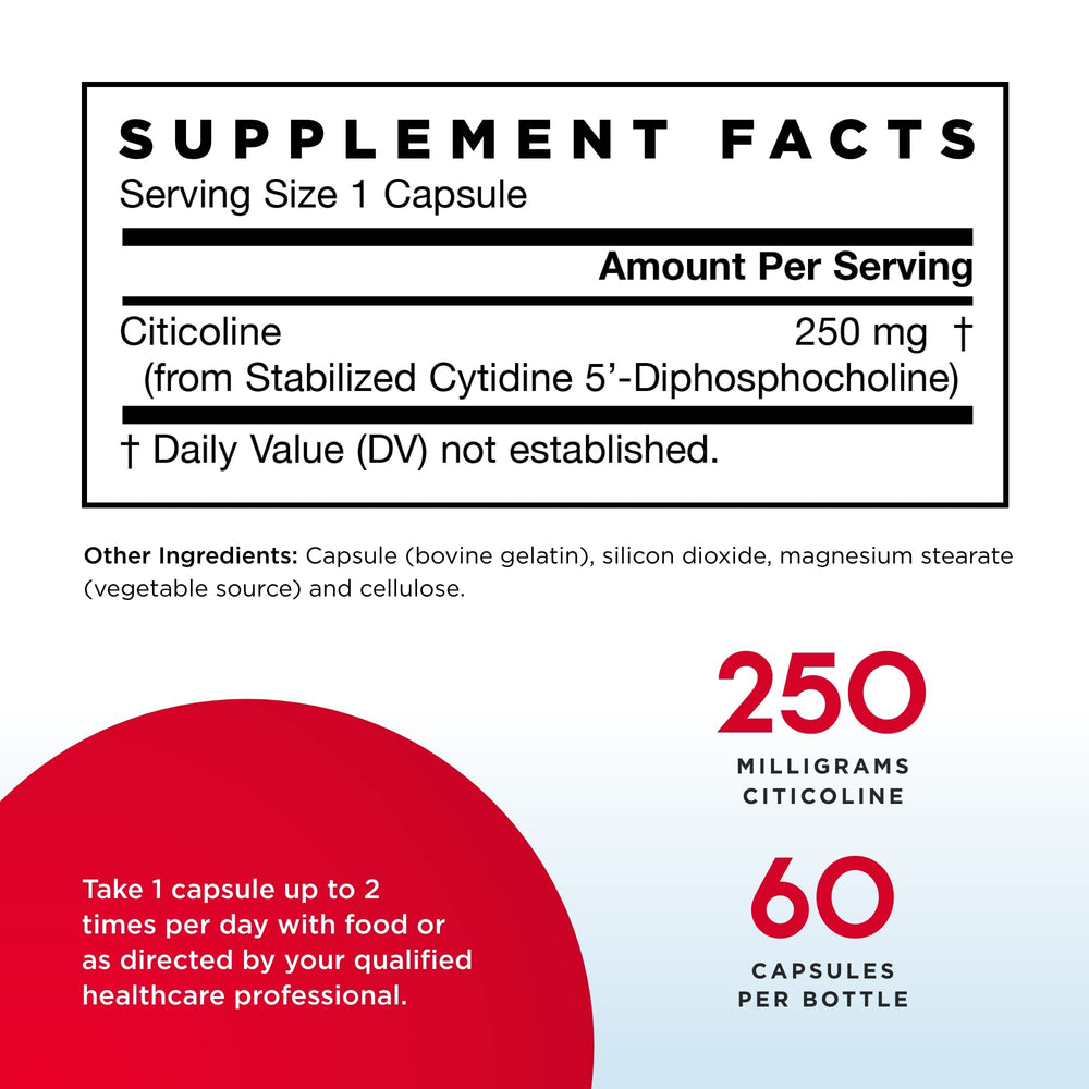 Jarrow Formulas Citicoline capsules close-up for reliable daily cognitive support.