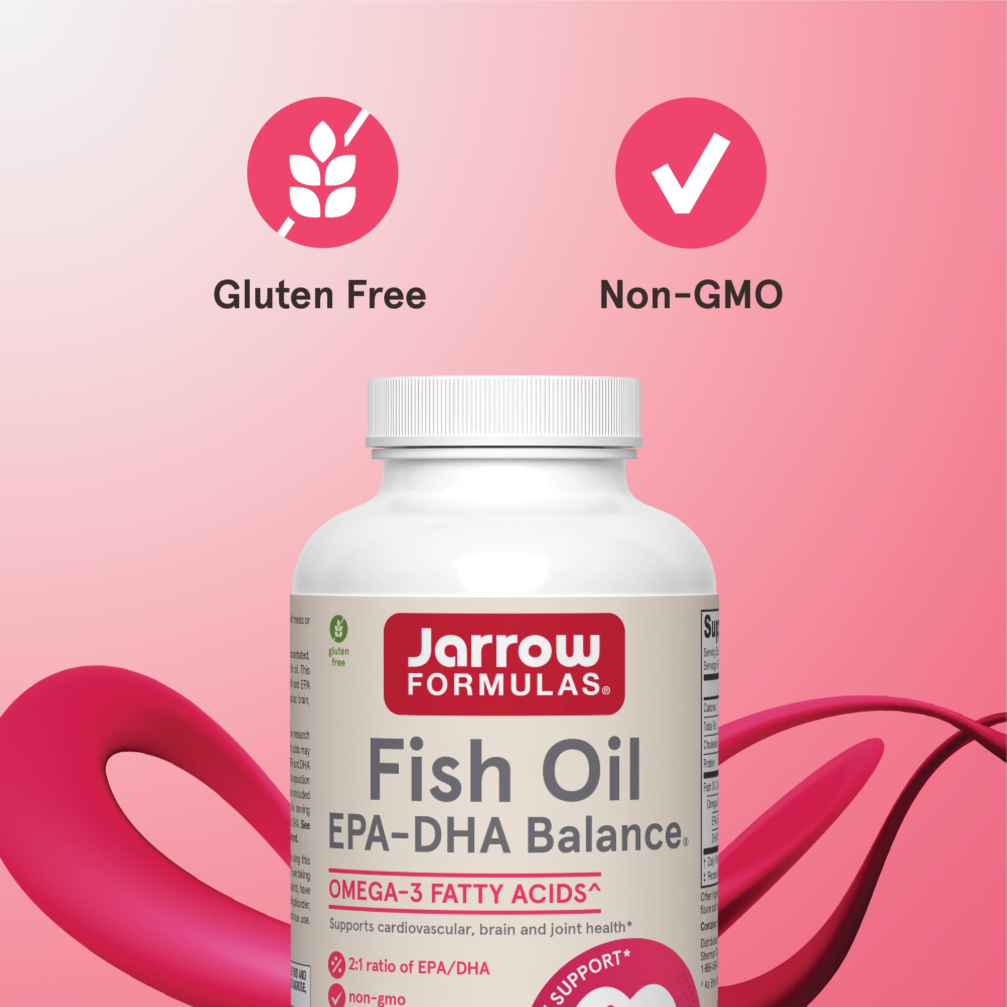 Jarrow Formulas EPA-DHA Balance ingredients closeup showing molecular distillation purity.