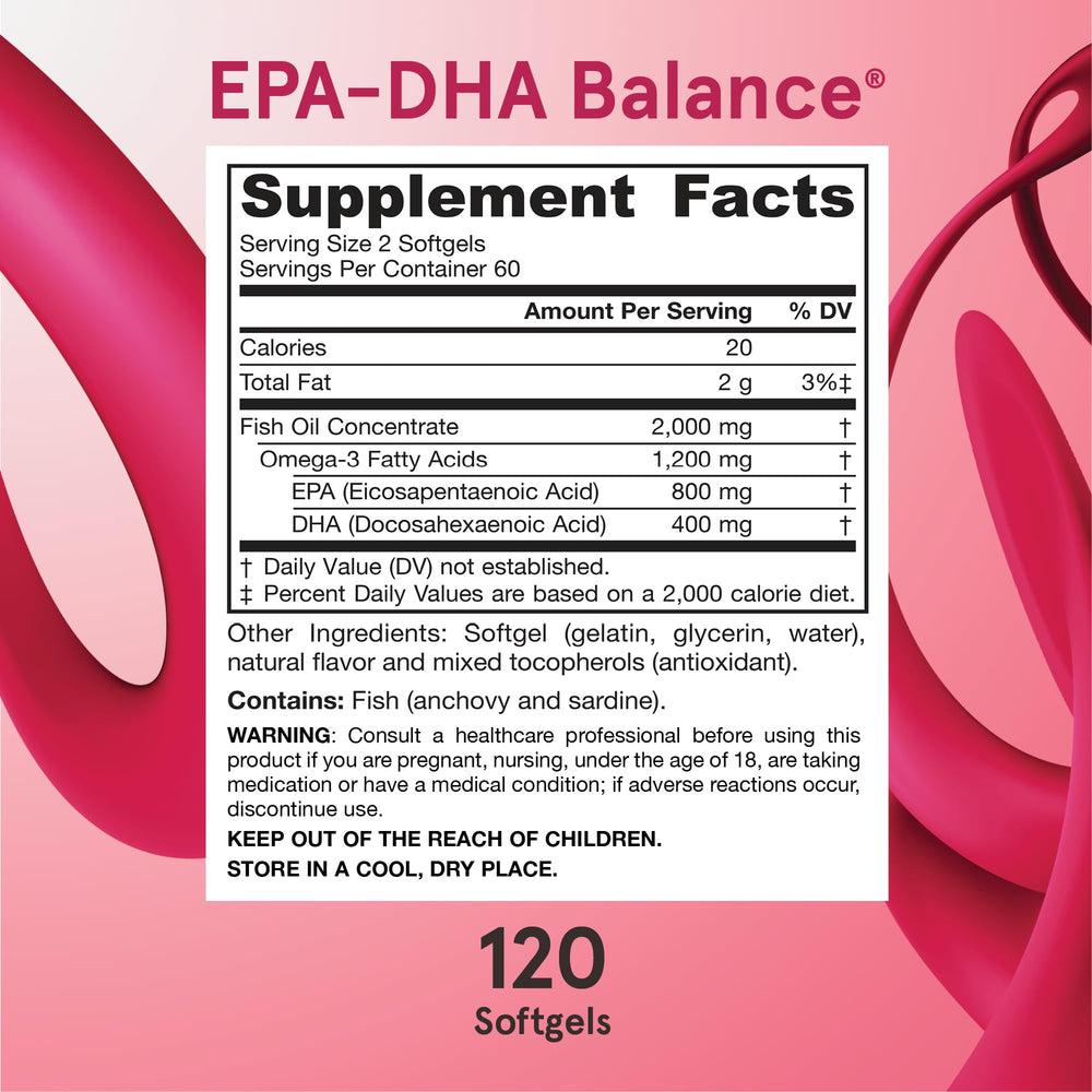 Jarrow Formulas EPA-DHA Balance non-GMO gluten-free badge on label.