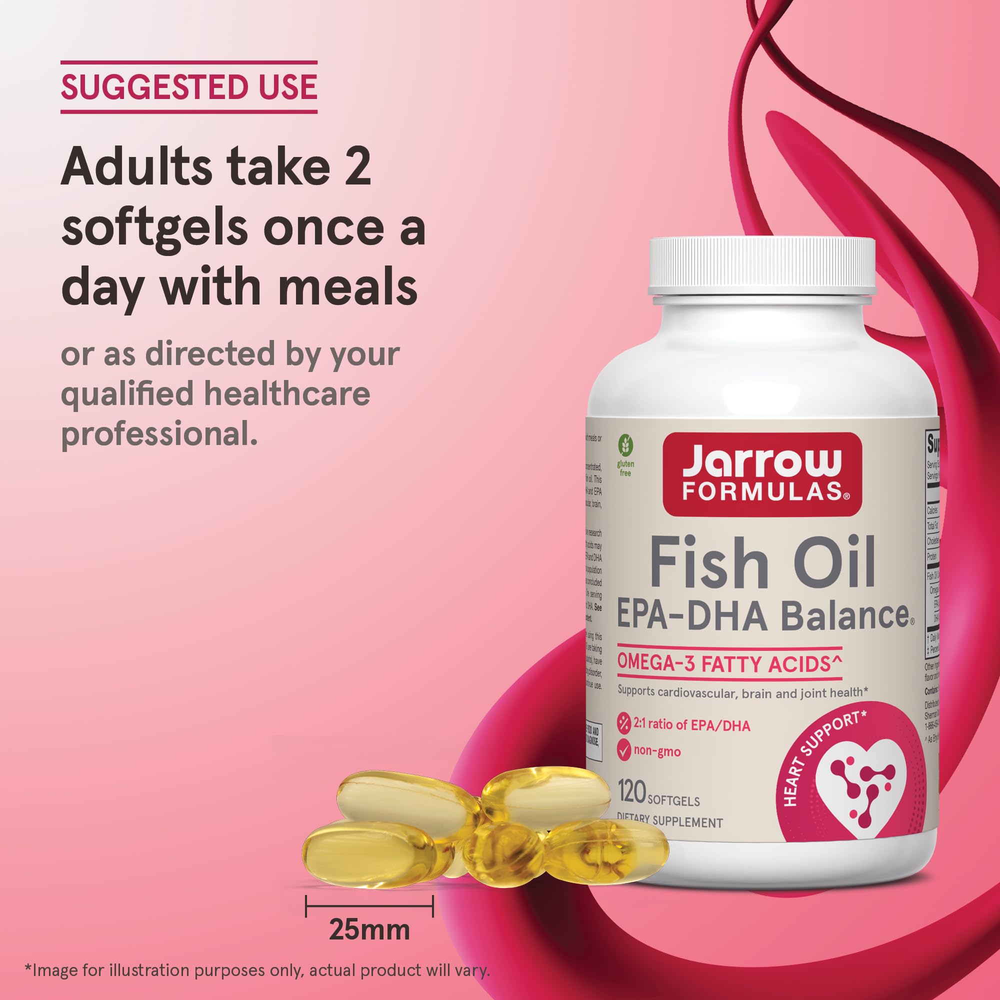 Jarrow Formulas EPA-DHA Balance serving info card with two softgels per day.