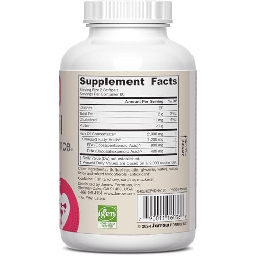 Jarrow Formulas EPA-DHA Balance softgels held in hand, convenient omega-3.