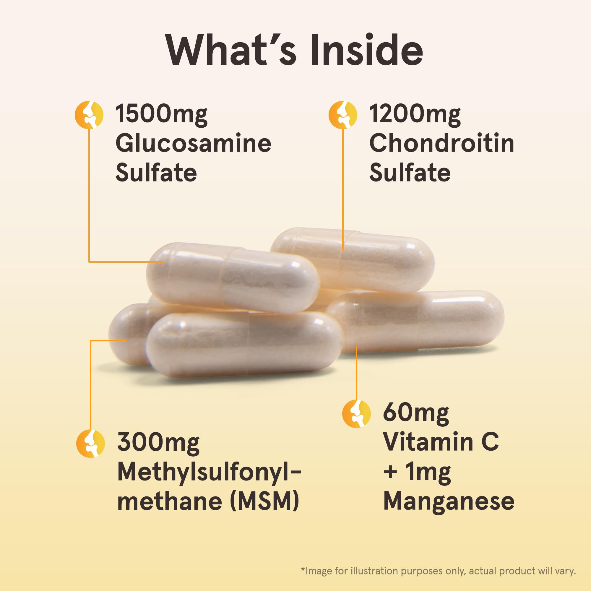 Serving scoop with capsules highlights easy daily dosage for joint health.
