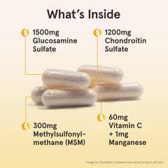 Serving scoop with capsules highlights easy daily dosage for joint health.