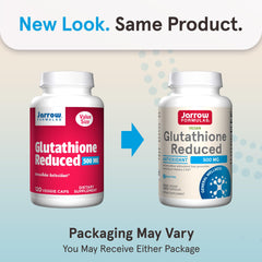 Jarrow Formulas Glutathione Reduced capsules in close-up highlight vegan capsule design.