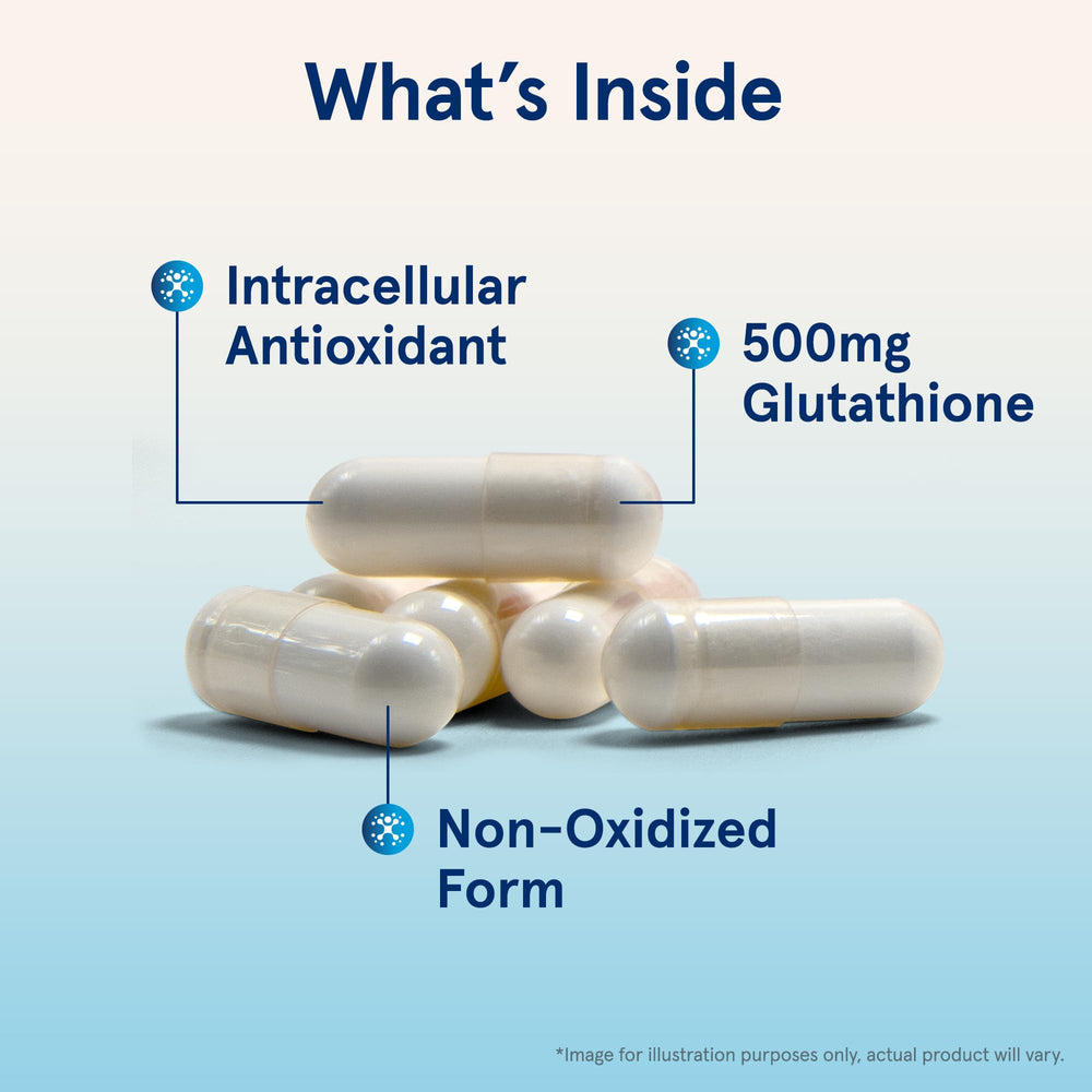 Jarrow Formulas Glutathione Reduced bottle pour demonstrates convenient daily dosing.