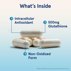 Jarrow Formulas Glutathione Reduced bottle pour demonstrates convenient daily dosing.