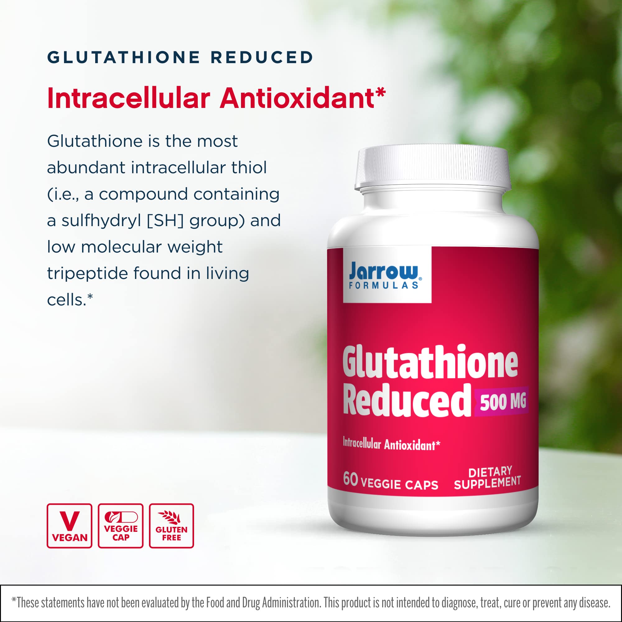 Jarrow Formulas Glutathione Reduced capsules ready for daily intake.