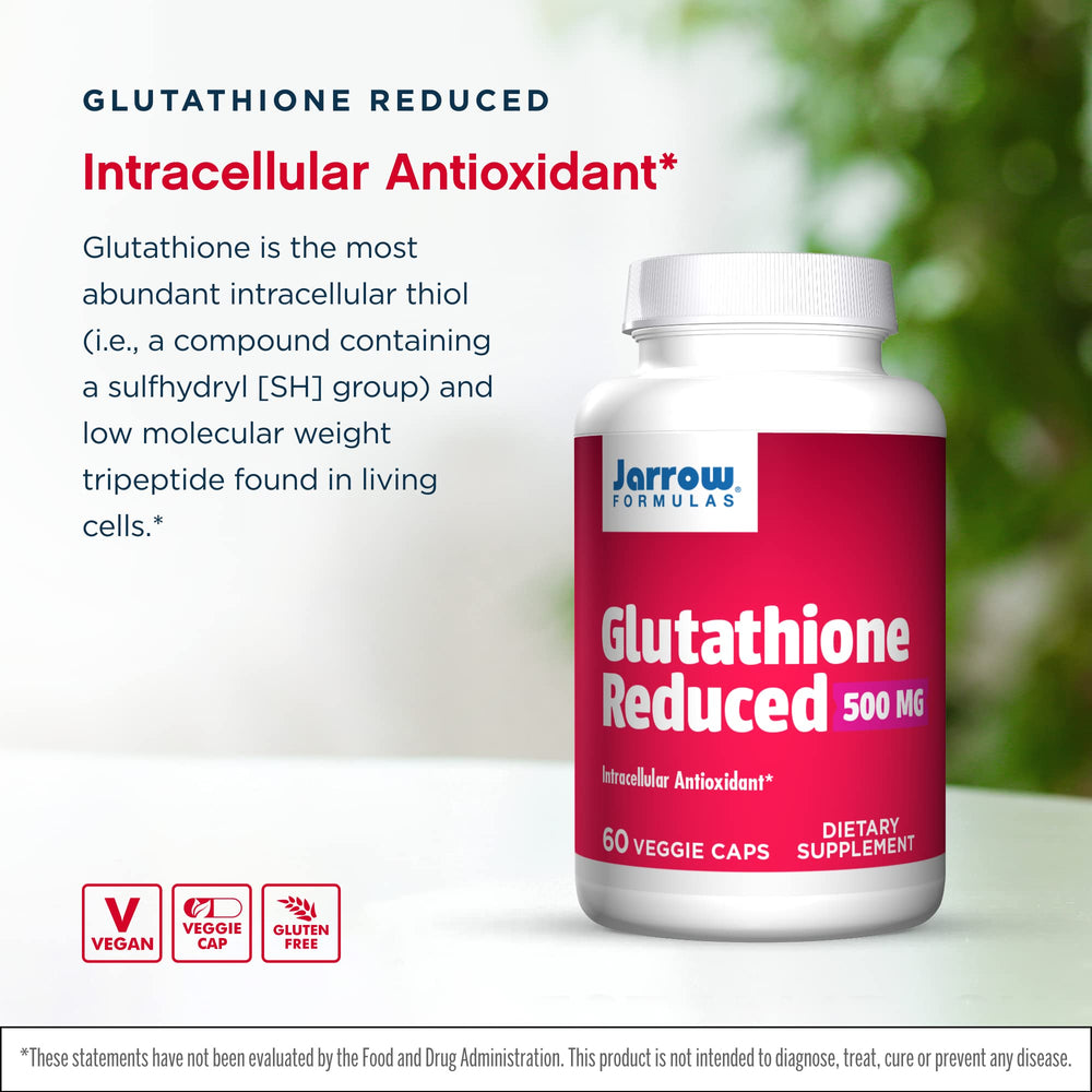 Jarrow Formulas Glutathione Reduced capsules ready for daily intake.