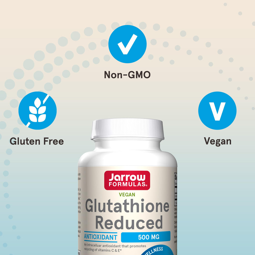 Jarrow Formulas Glutathione Reduced capsule side view highlights capsule form.