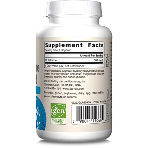 Jarrow Formulas Glutathione Reduced veggie capsules packaging display.