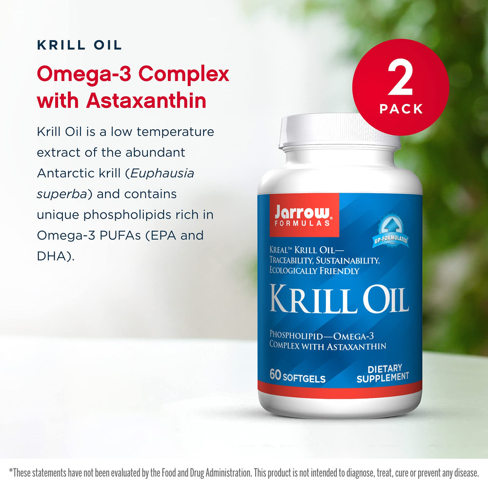 Jarrow Formulas Krill Oil softgels exposed capsules on light background for daily omega-3 intake