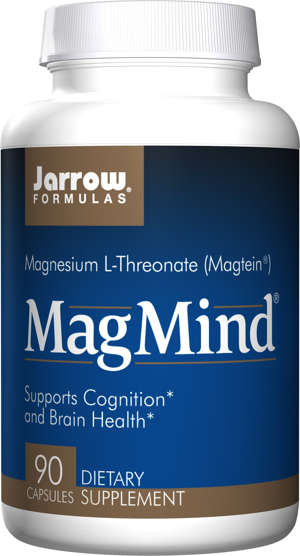 Jarrow Formulas MagMind bottle cap view showing magnesium L-threonate capsules for cognitive support