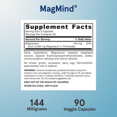 Jarrow MagMind label close-up shows Magtein content for brain health details