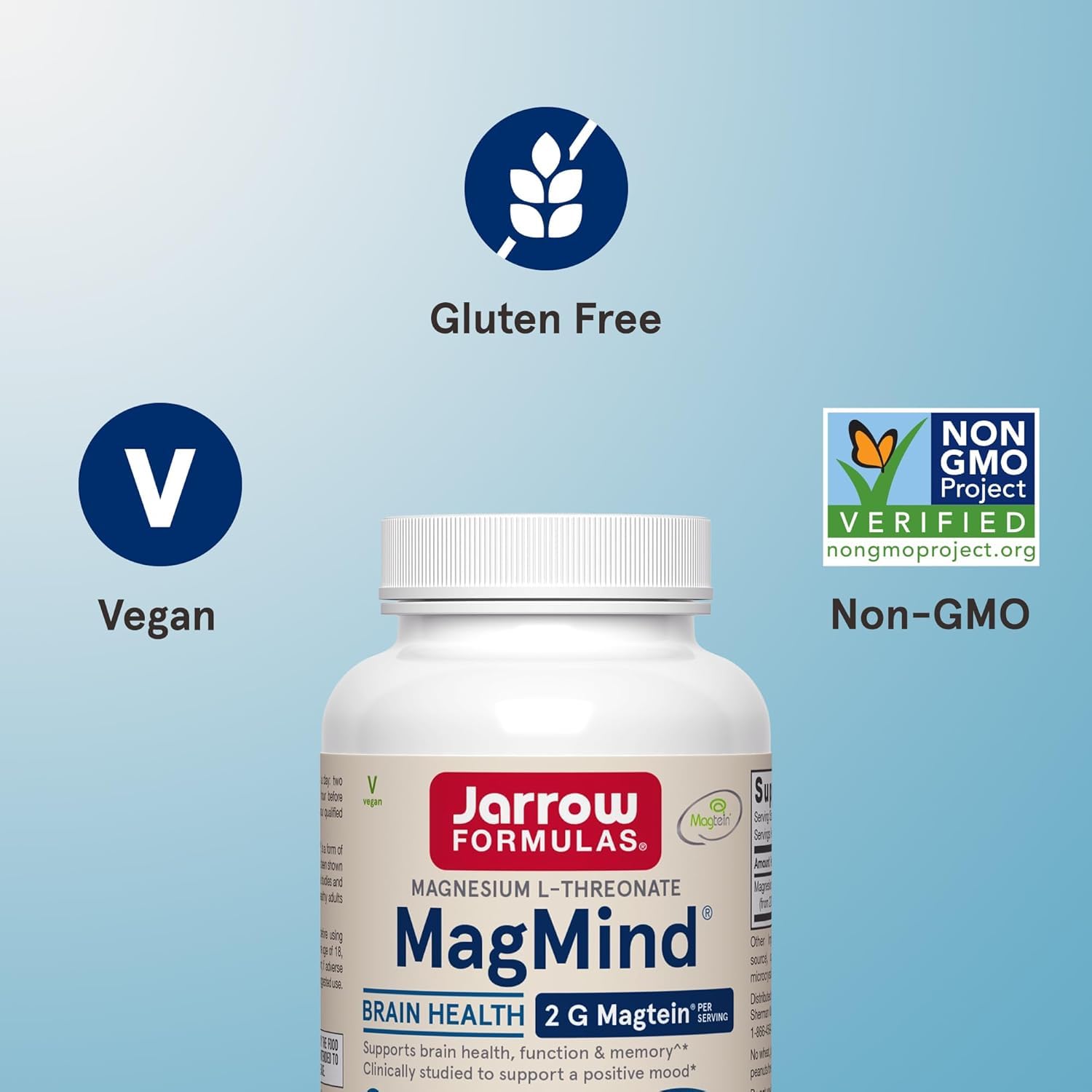 Jarrow MagMind serving size graphic indicates three capsules per day