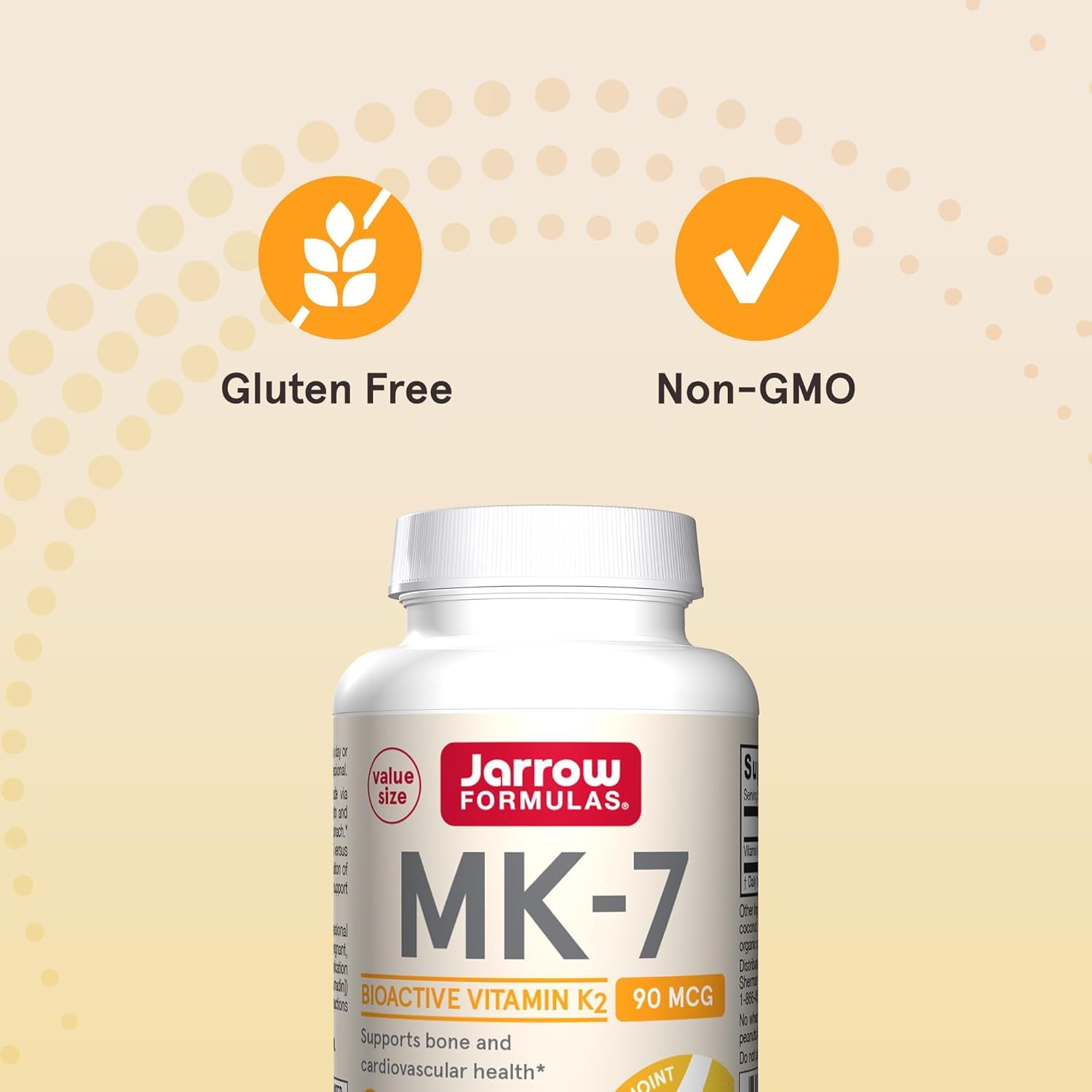 Jarrow Formulas MK-7 gluten-free option for bone and cardio support.