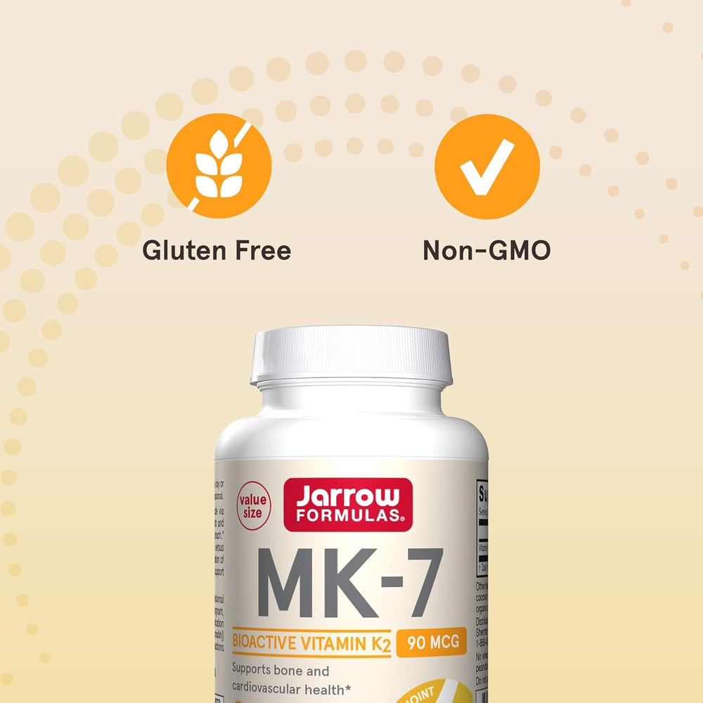 Jarrow Formulas MK-7 gluten-free option for bone and cardio support.
