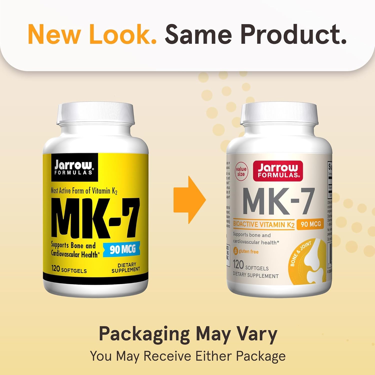Jarrow Formulas MK-7 label close-up showing 90 mcg per softgel.