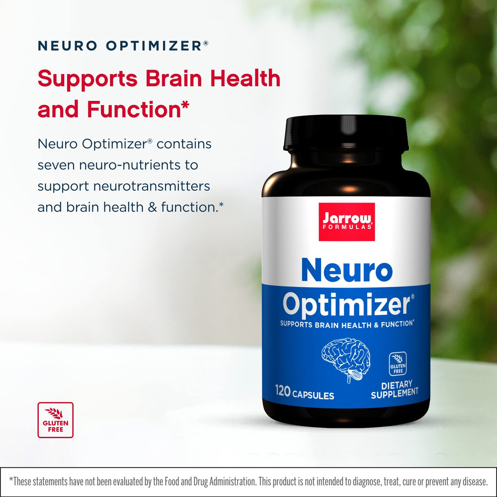Jarrow Formulas Neuro Optimizer capsules closeup highlighting easy-to-take capsules.