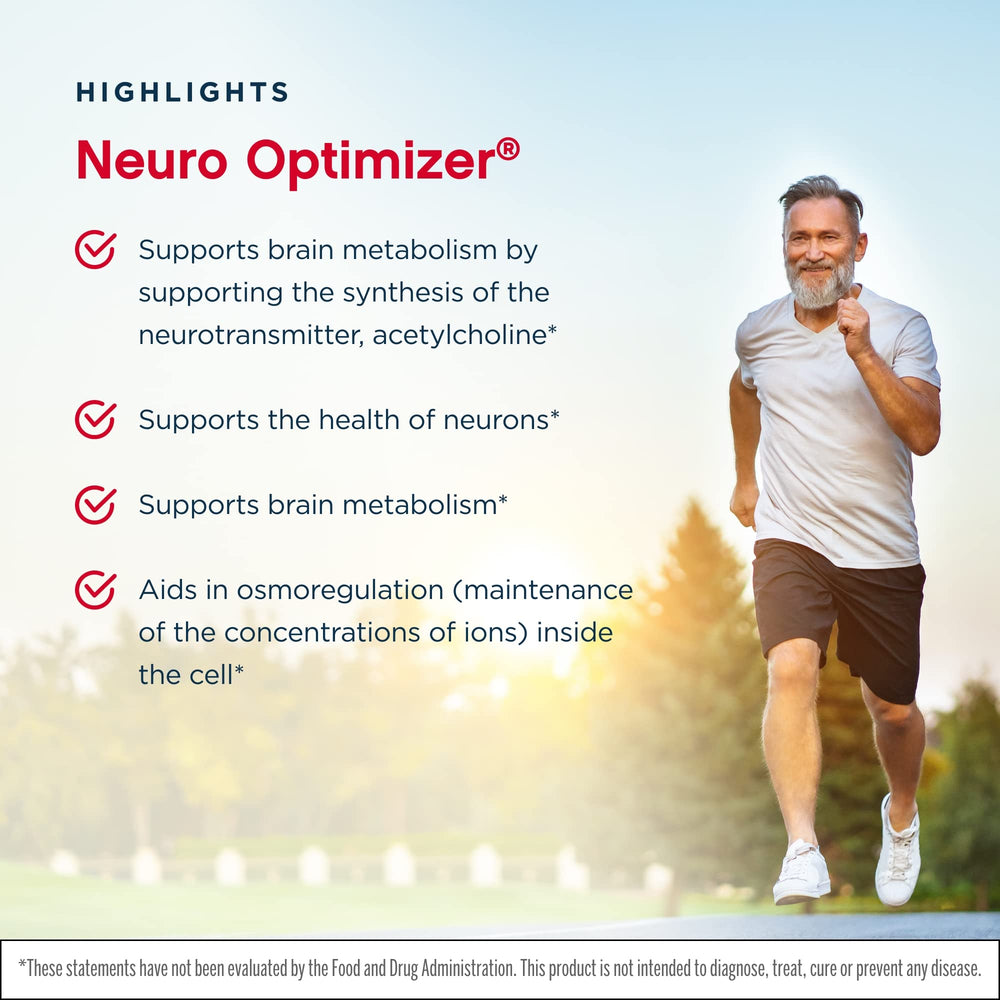 Jarrow Formulas Neuro Optimizer label highlights seven neuro nutrients for daily focus support.