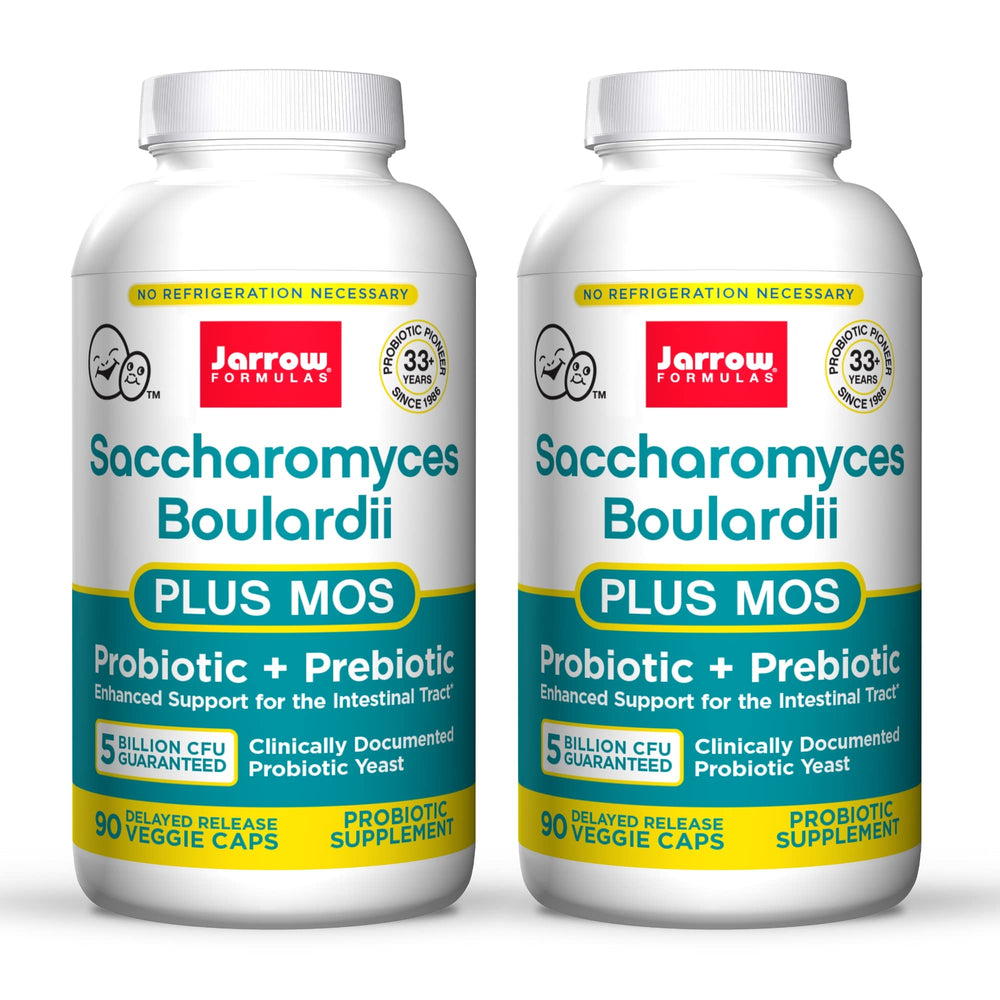 Jarrow Formulas Saccharomyces Boulardii + MOS capsules in bottle front for gut balance