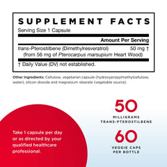 Jarrow Formulas trans-Pterostilbene bottle back with dosage details for clarity