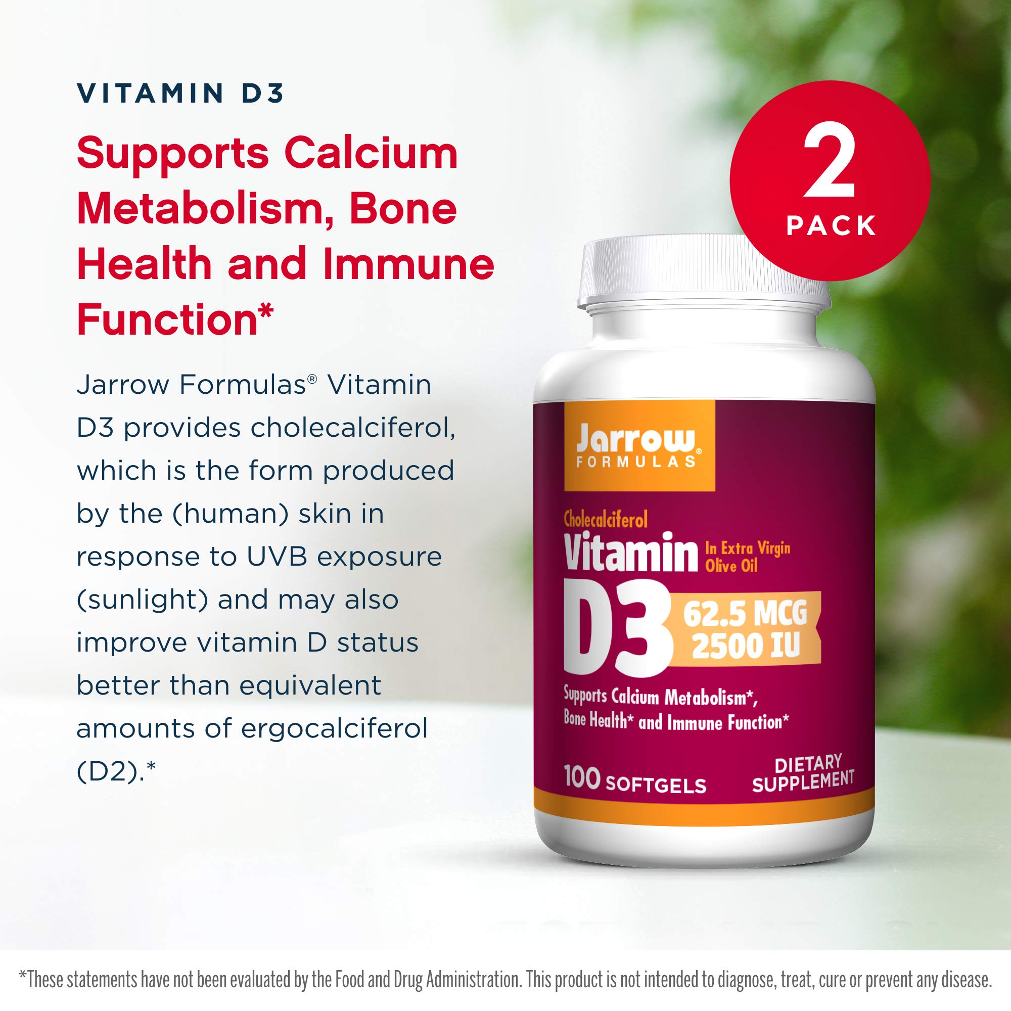 One softgel taken with a fat-containing meal from Jarrow Formulas Vitamin D3 2500 IU