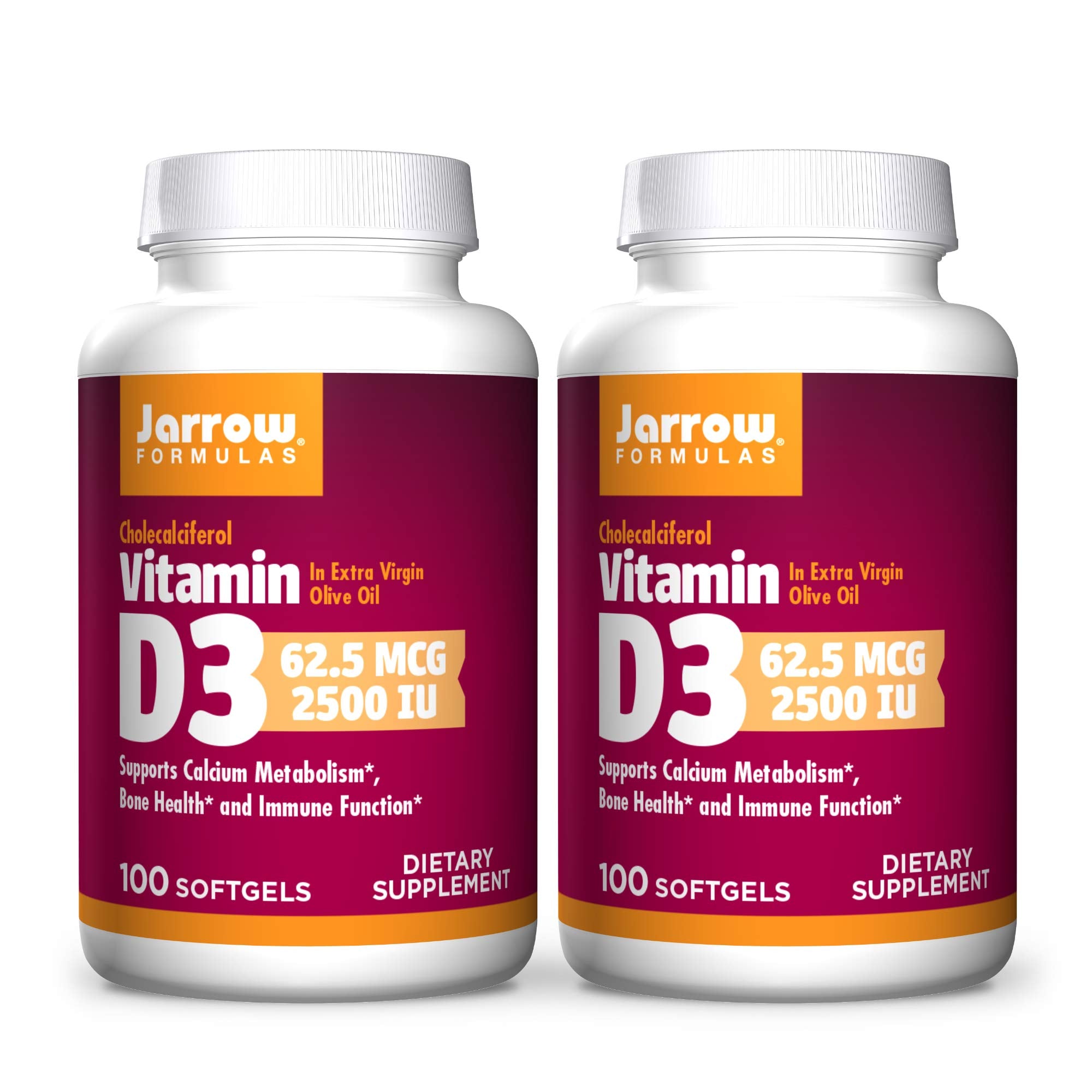 Jarrow Formulas Vitamin D3 2500 IU softgels bottle for daily bone health support