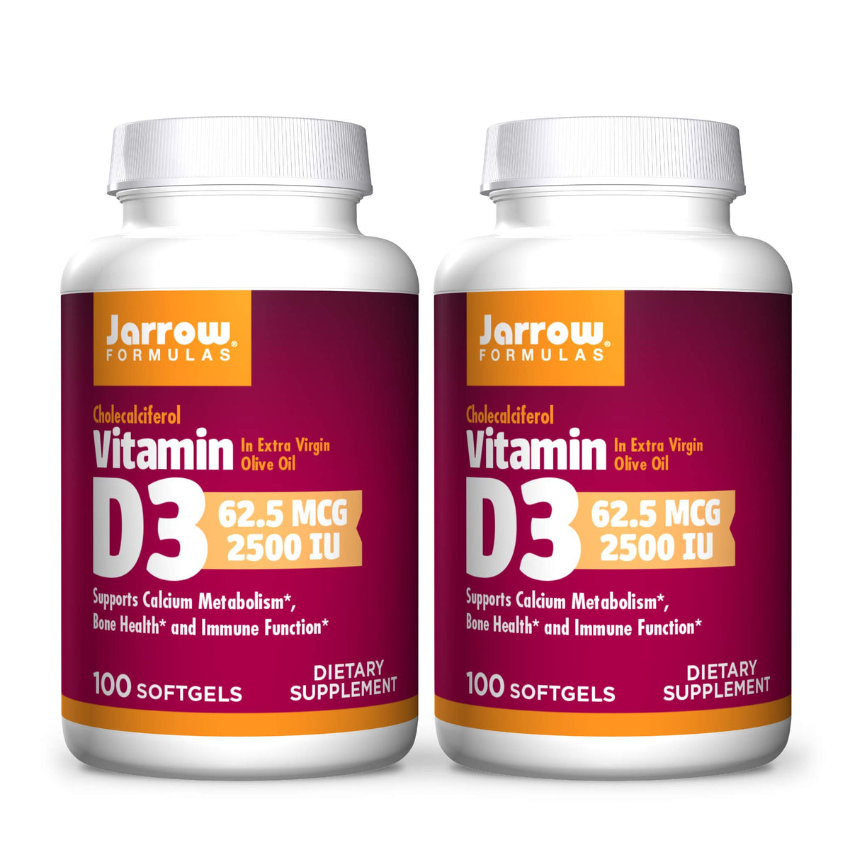 Jarrow Formulas Vitamin D3 2500 IU softgels bottle for daily bone health support