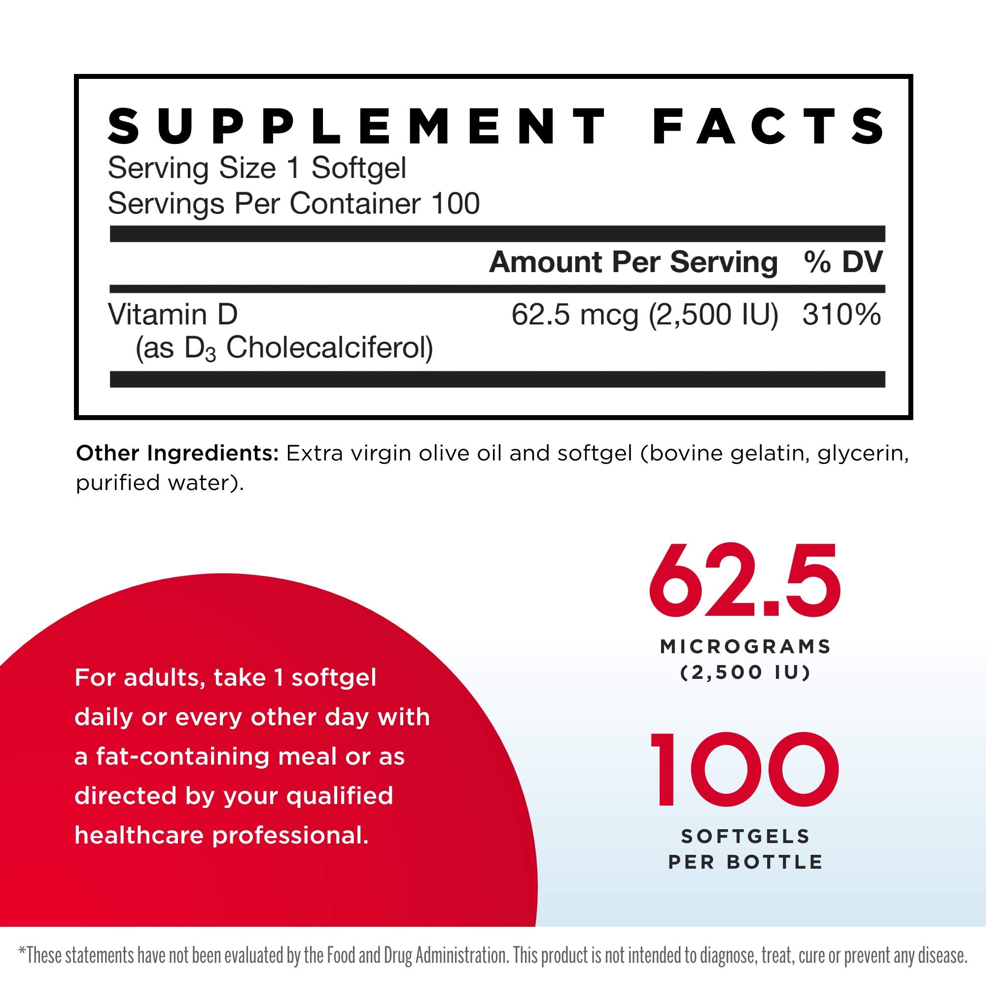 Close-up of Jarrow Formulas Vitamin D3 2500 IU softgels emphasizing potency
