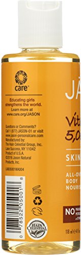 Not tested on animals; cruelty-free JASON Vitamin E oil.
