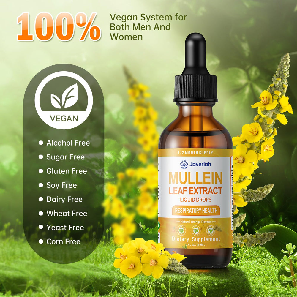 Javeriah Mullein Drops vegan, alcohol-free formula suited for plant-based routines.