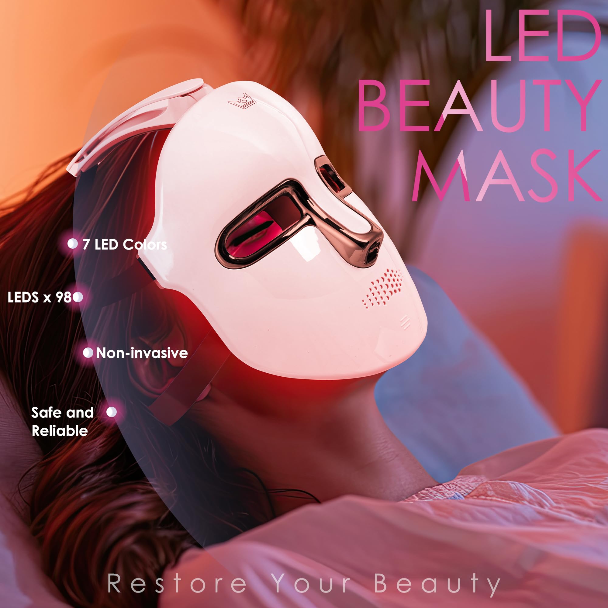 JAY SAREES LED face mask in gold, wearable on for convenient daily routine.