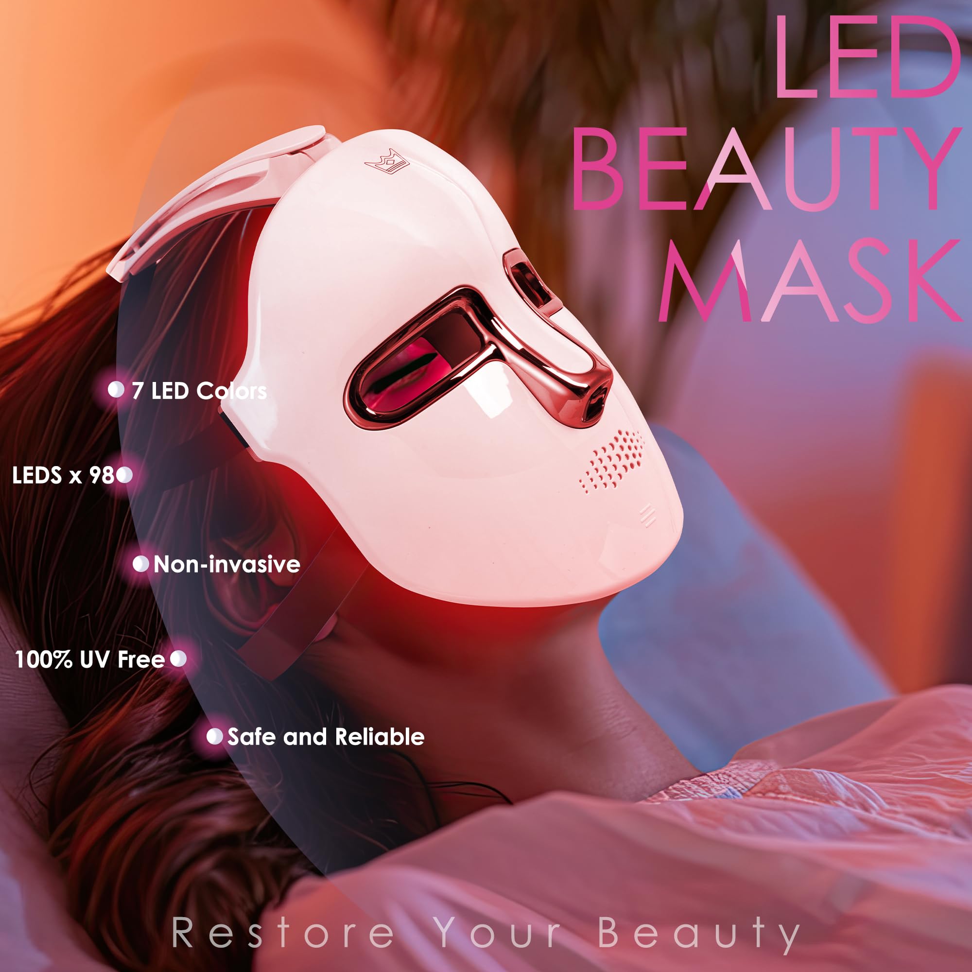 JAY SAREES LED face mask with seven colors and touch toggle for customizable sessions