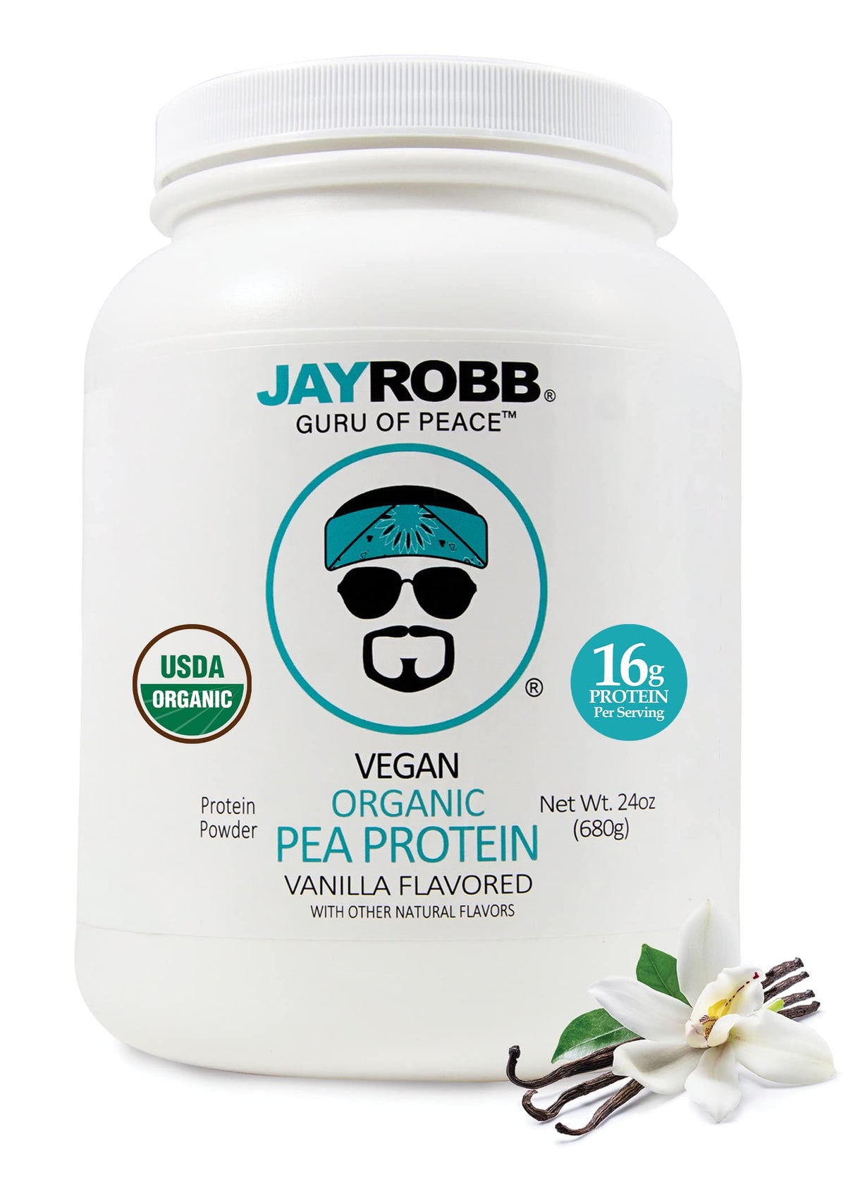 JAYROBB Organic Vegan Vanilla Pea Protein canister ready for daily shakes.