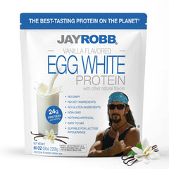 JAYROBB Vanilla Egg White Protein 80oz bag showing clean ingredients for daily shakes.