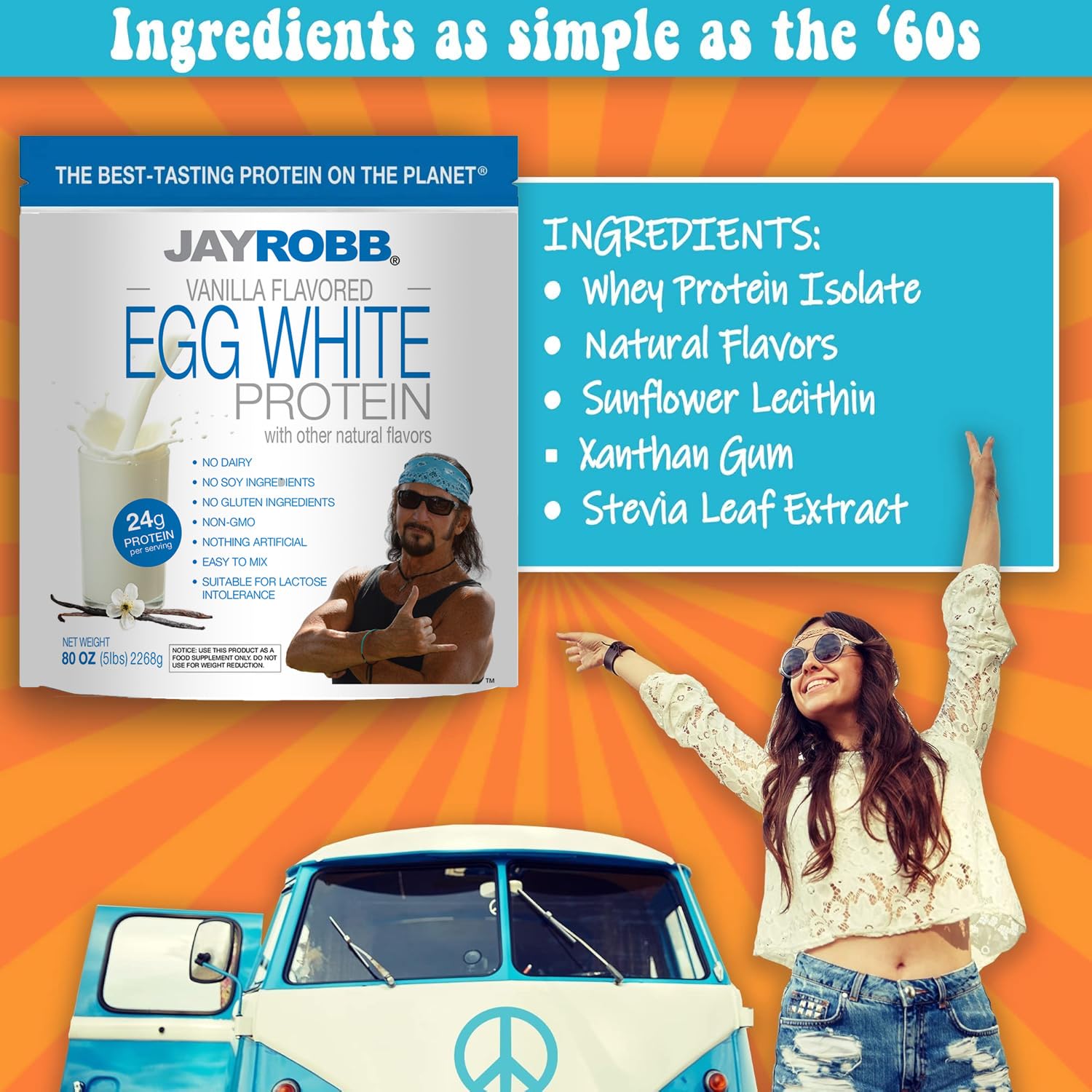 JAYROBB Vanilla Egg White Protein label closeup highlights clean ingredient choices.