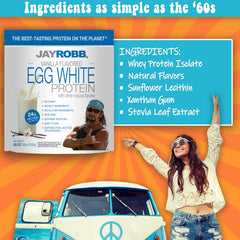 JAYROBB Vanilla Egg White Protein label closeup highlights clean ingredient choices.
