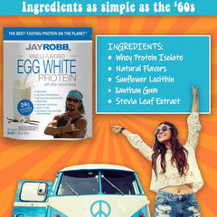 Pouring JAYROBB Vanilla Egg White Protein into a glass for a smooth shake.