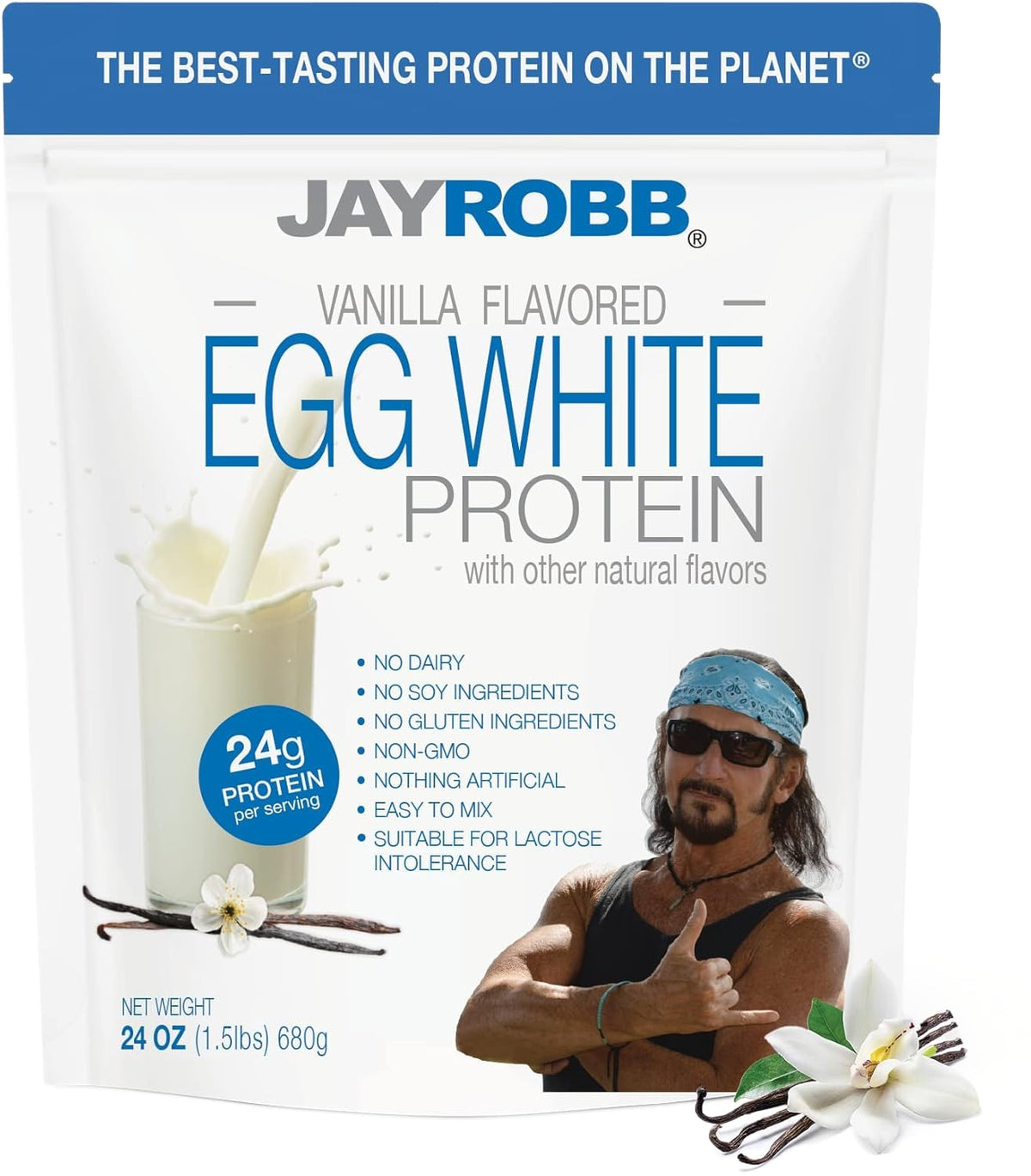 JAYROBB Vanilla Egg White Protein powder 24oz bag for quick on-the-go boosts.