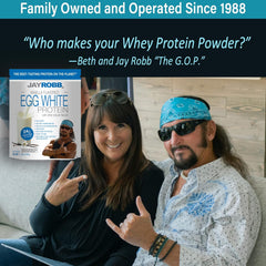 Prepared JAYROBB Vanilla Egg White Protein shake in a cup, ideal post-workout snack.
