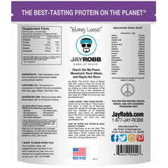 Polvo blanco de Jay Robb Whey Isolate con textura fina para mezclar.
