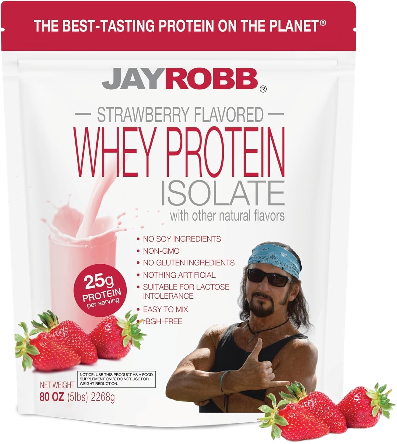 JAYROBB Whey Protein 5 lb Strawberry bottle for convenient on-the-go nutrition.